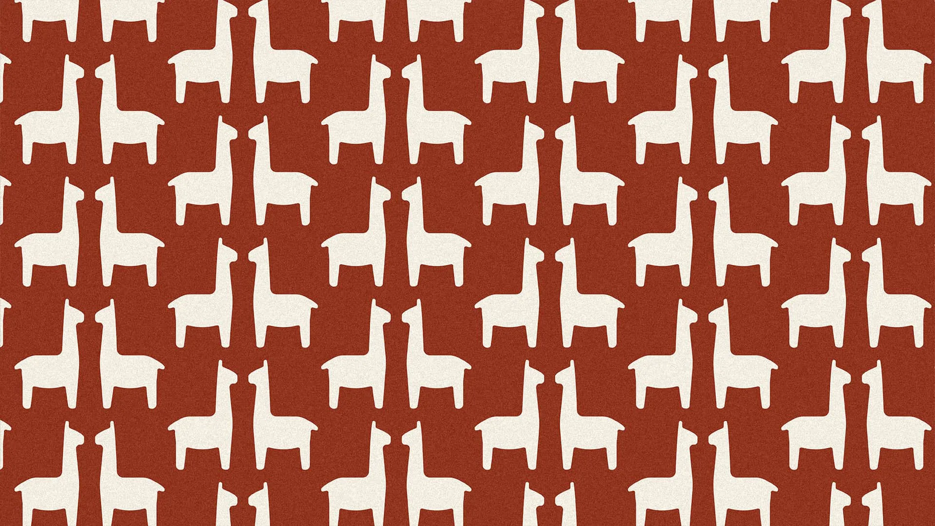 Un motif de lamas crème, répétés et retournés, sur fond rouge brique.