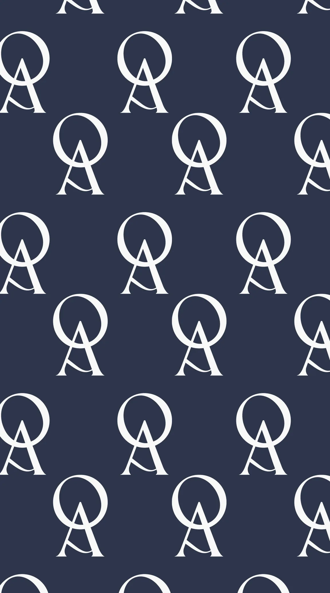 Un motif de monogrammes A et O blancs sur un fond bleu marine.