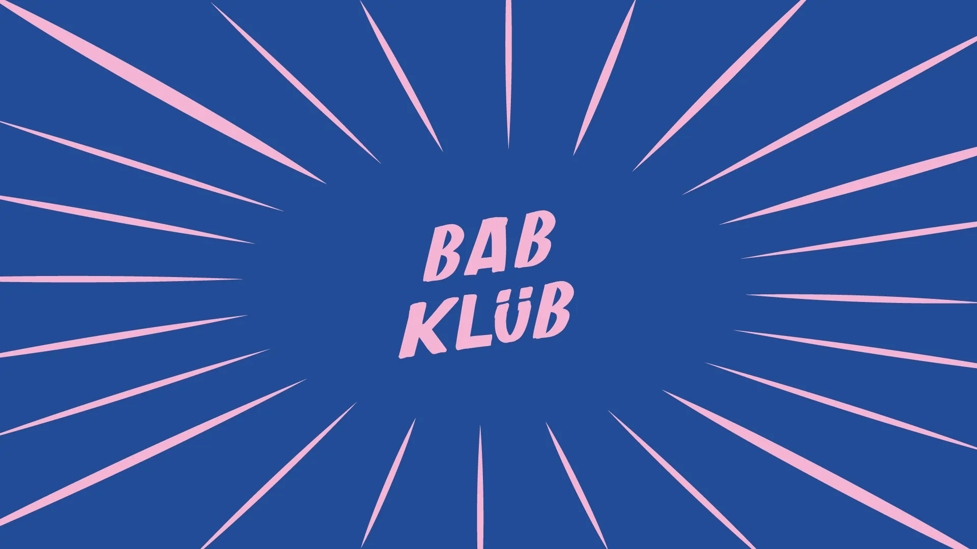 Le logo « Bab Klüb » en rose sur un fond bleu, entouré de rayons roses.