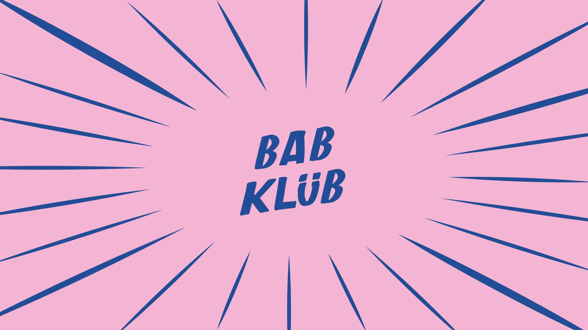 Le logo « Bab Klüb » en bleu sur un fond rose, entouré de rayons bleus.