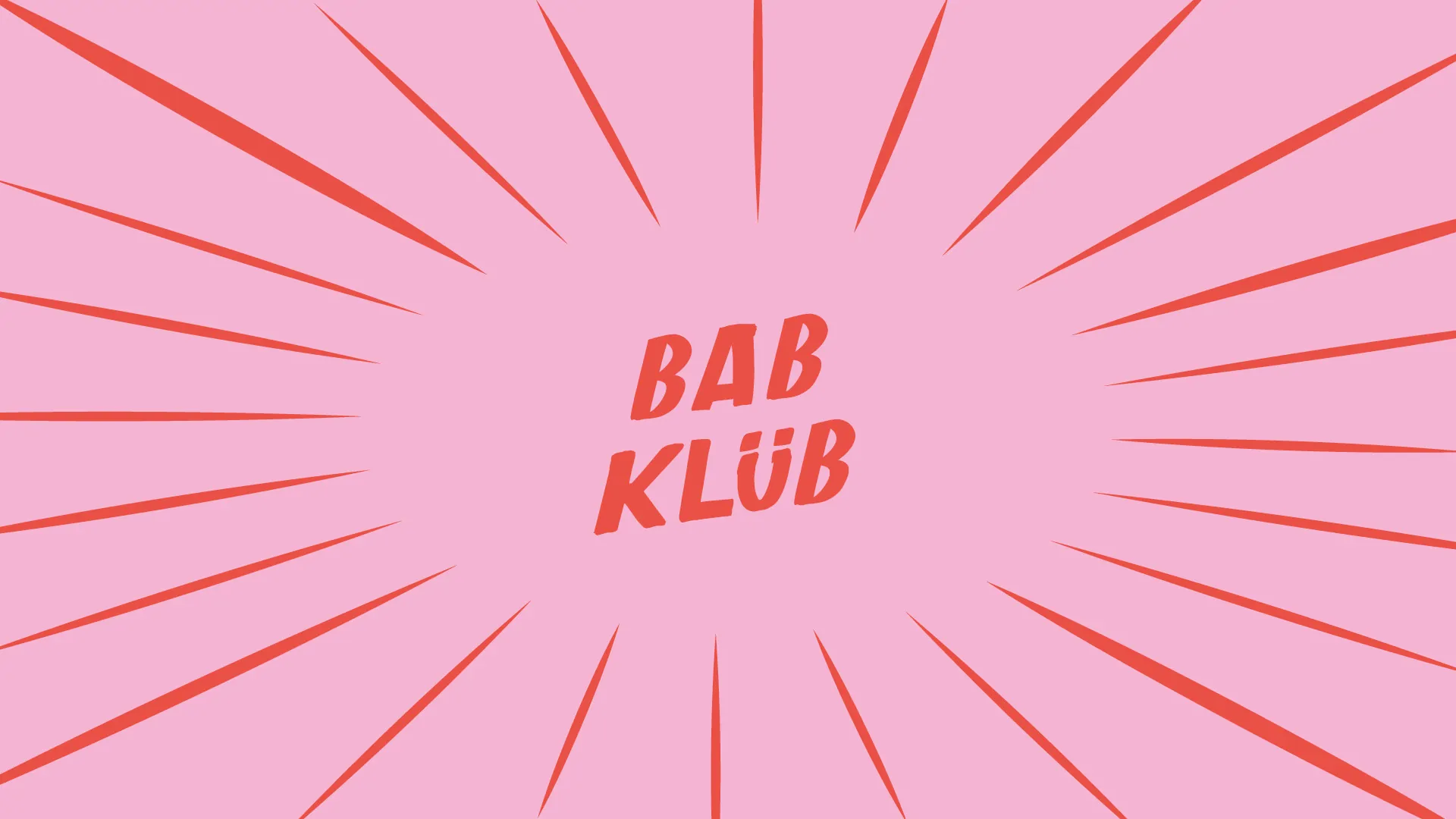 Le logo « Bab Klüb » en rouge sur un fond rose, entouré de rayons rouges.