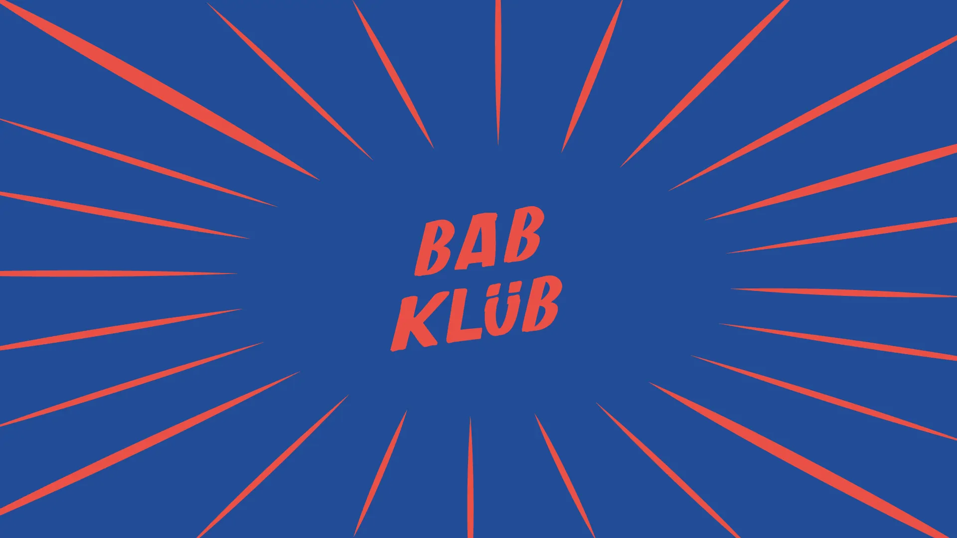Le logo « Bab Klüb » en rouge sur un fond bleu, entouré de rayons rouges.