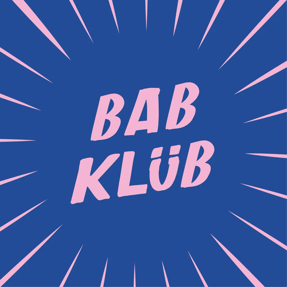 Le logo « Bab Klüb » en rose sur un carré bleu à rayons, pour les réseaux sociaux.