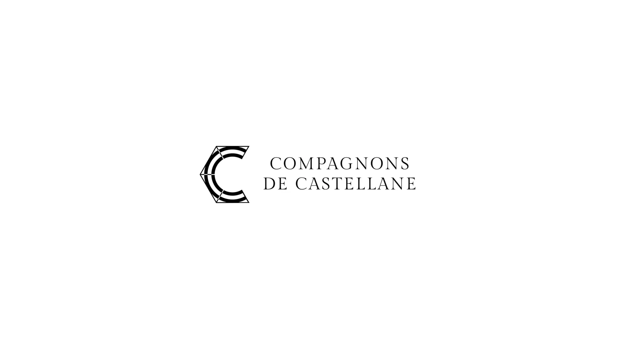 Le logo « Compagnons de Castellane » : un C en lignes fines et le nom en capitales, en noir sur fond blanc.