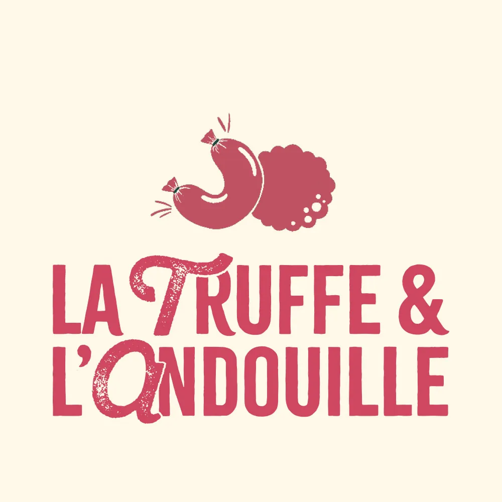 Le même logotype en rose sur fond crème.
