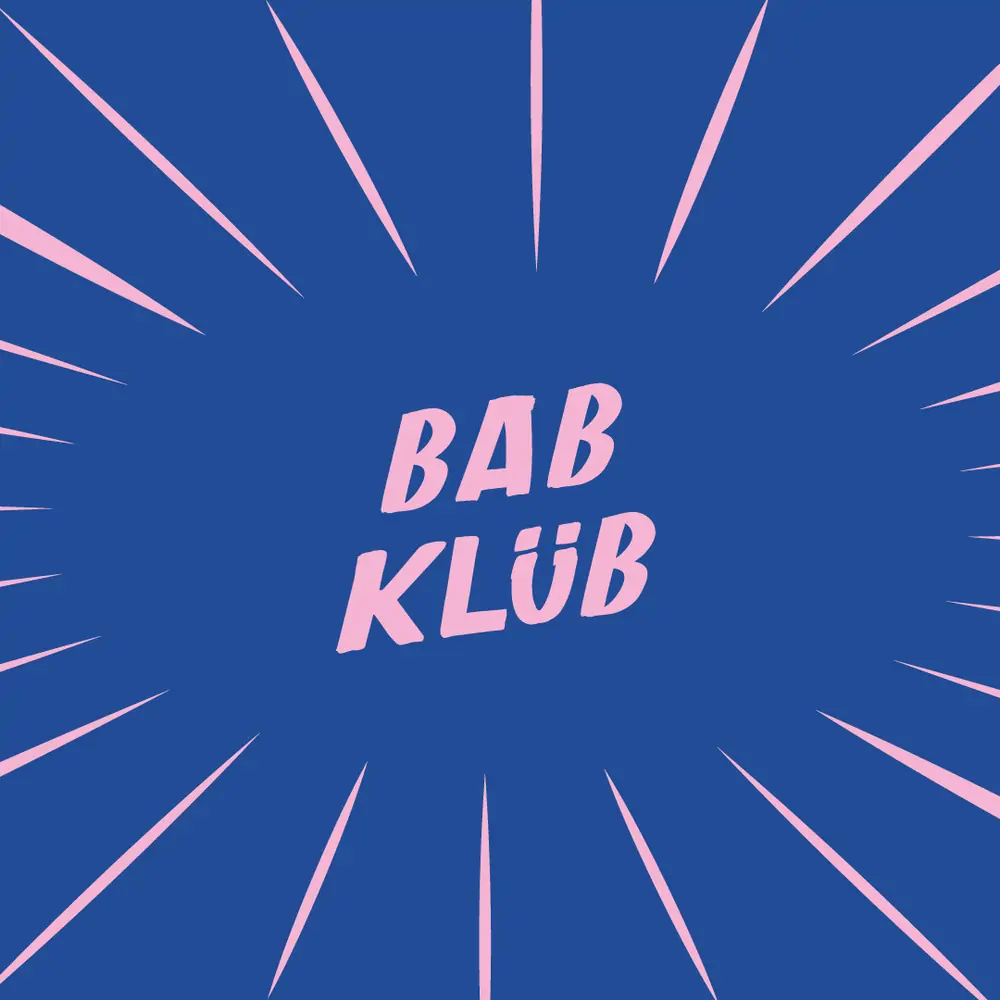 Bab Klüb — le logo rose sur un fond bleu, entouré de rayons