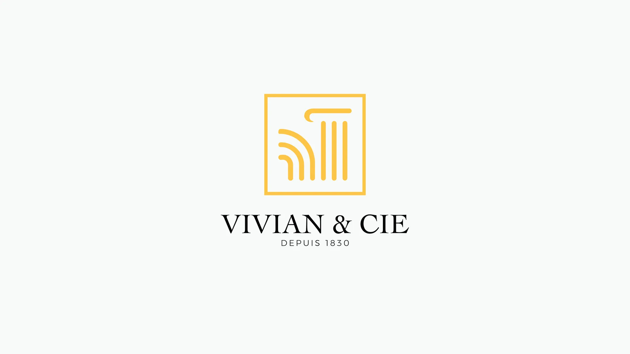 Le logo « Vivian & Cie, depuis 1830 » en jaune sur un fond blanc cassé.